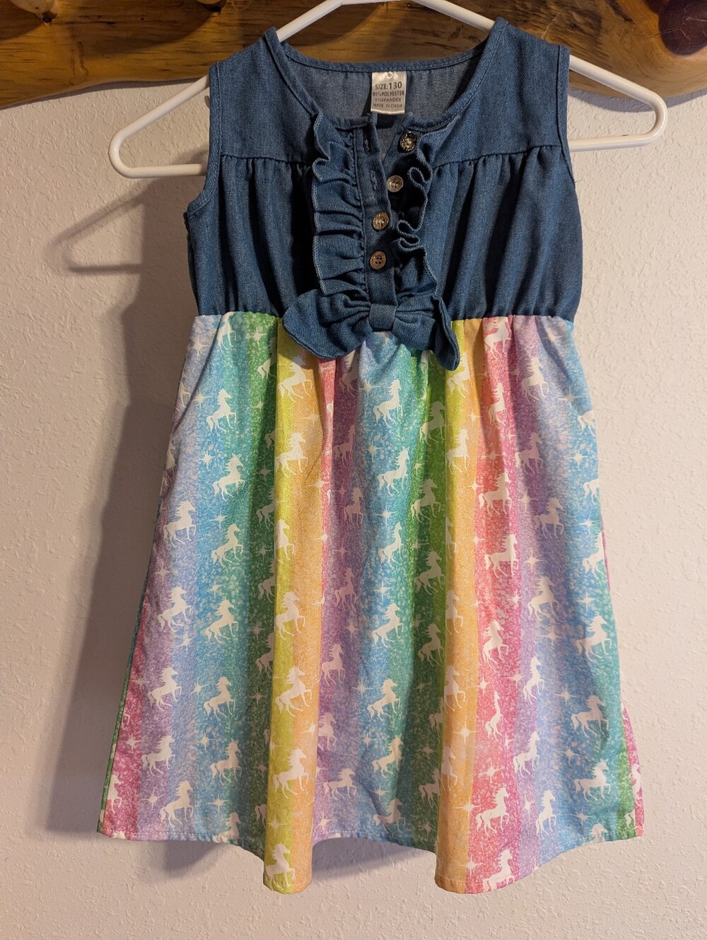 Girls Multi Color Unicorn Dress Size 130 (6-8)